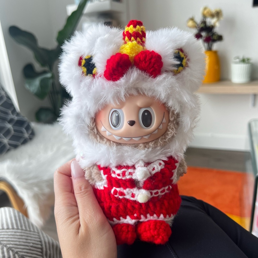 Knitted Lunar New Year Lion Costume for Labubus